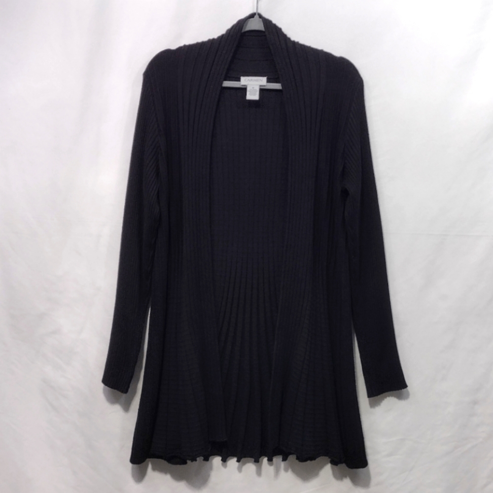 Carmen Ribbed Open Front Cardigan Womens M Black Retro 90s Y2K Casual Minimalist
